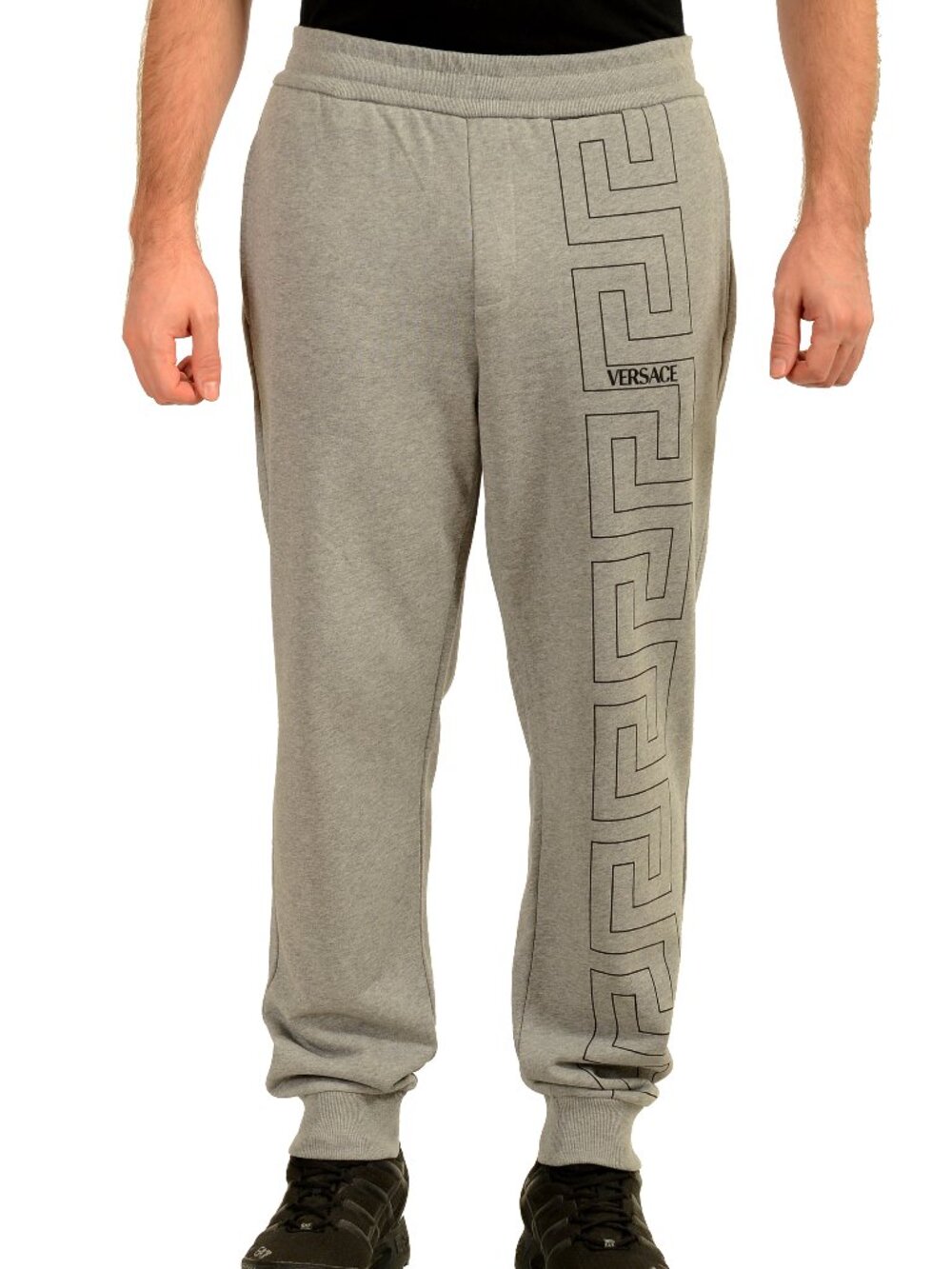 Versace Men's Greeca Logo Print Gray Sweatpants Track Pants US L IT 52